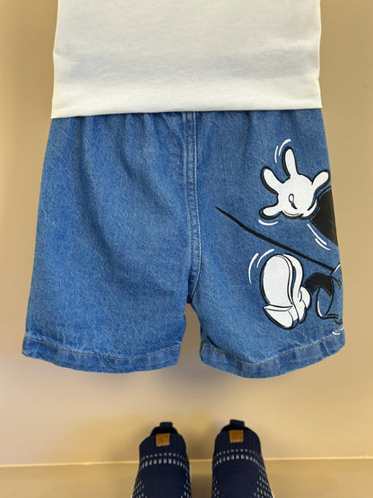 Conjunto Infantil Camiseta Mickey Pérola e Bermuda Jeans Mickey - Youccie