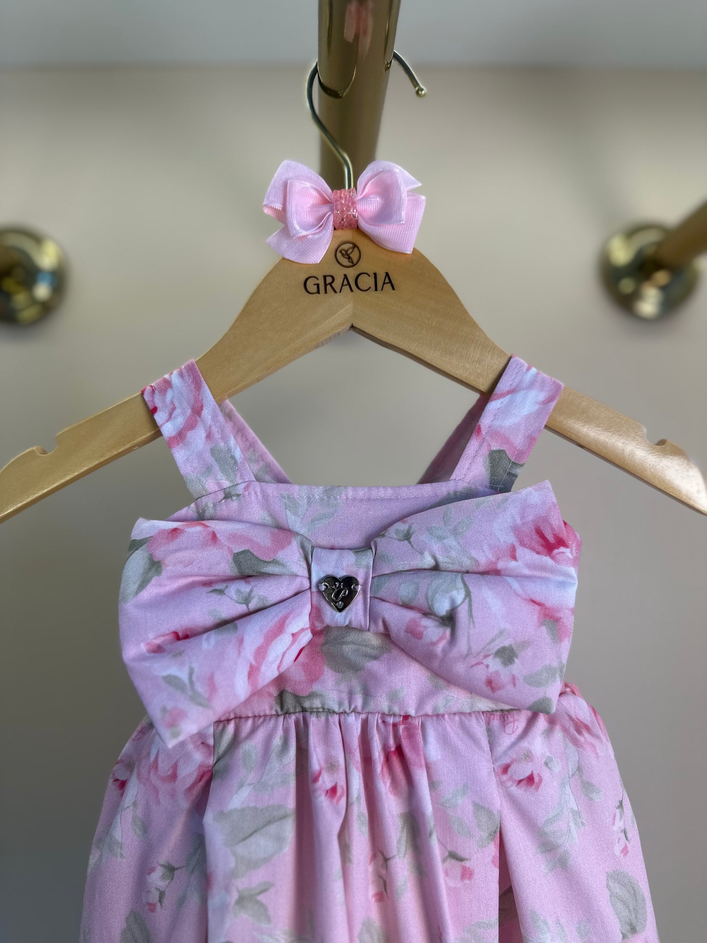 Vestido Bebê Algodão Laço Puffer com Calcinha Maxi Rosas - Pituchinhus