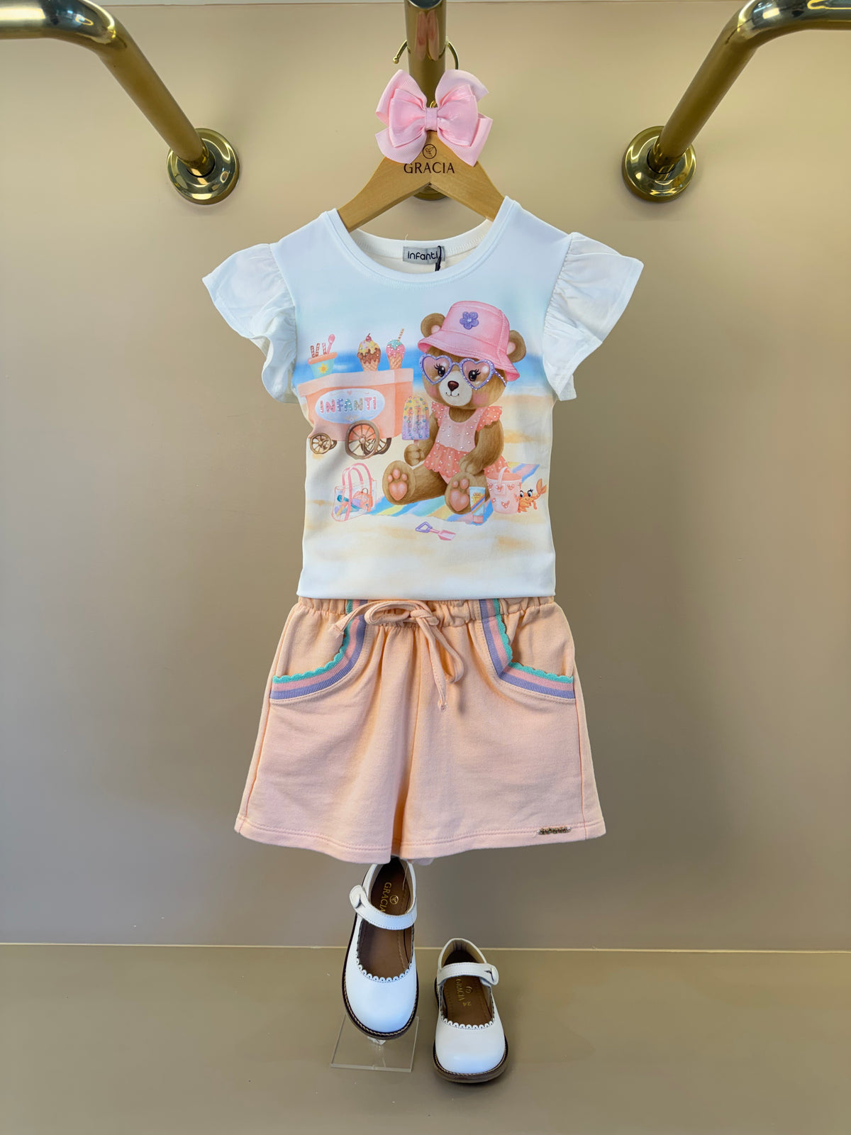 Conjunto Infantil Blusa Ursinha Com Strass e Shorts Moletom - Infanti