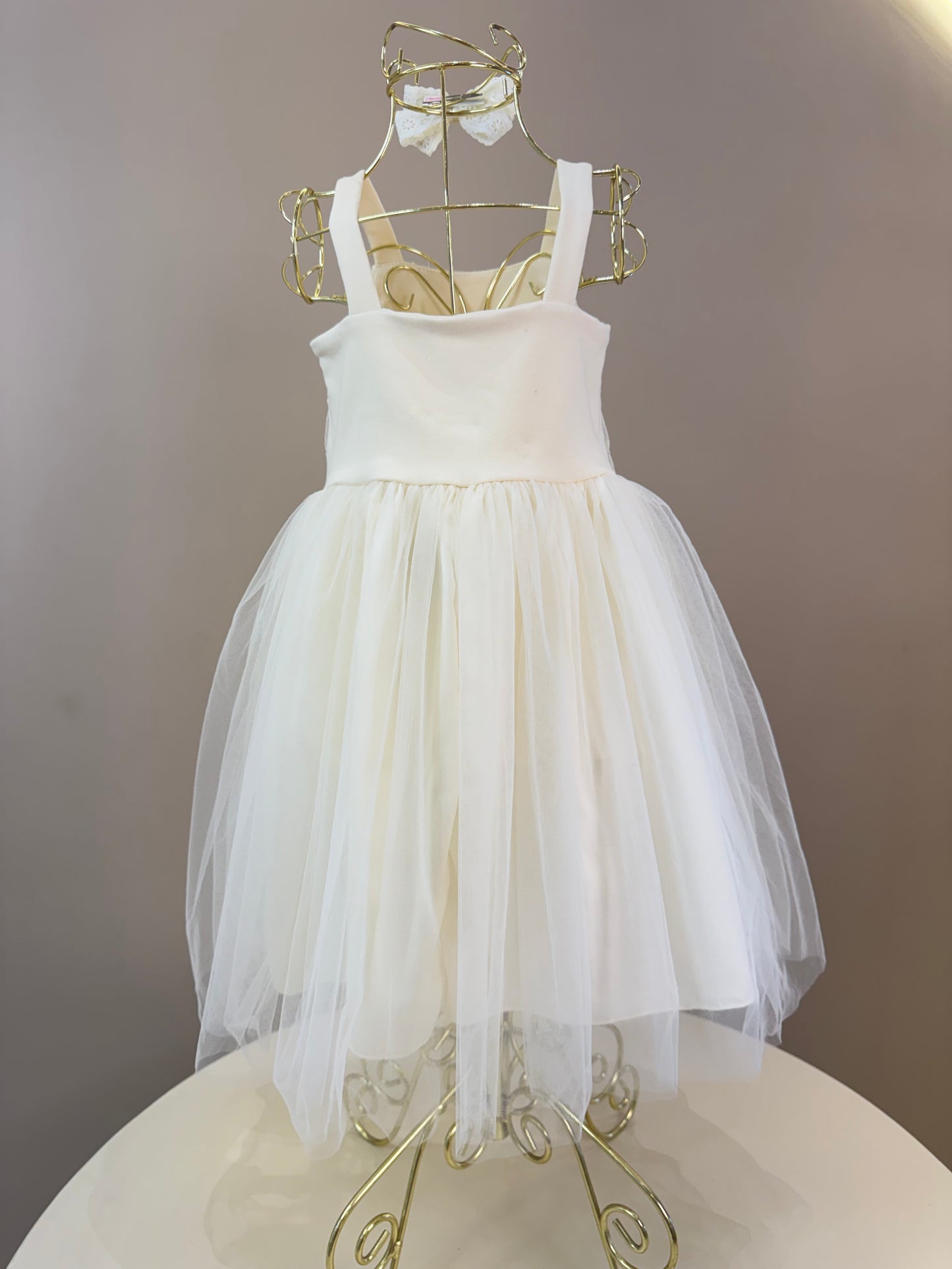 Vestido Infantil Festa com Capa Tule Bordado Creme - Petit Cherie