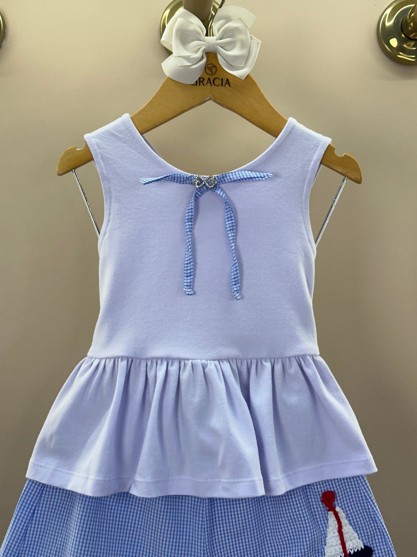Conjunto Infantil Blusa Detalhe Laço e Shorts Aplicação de Crochê - Luluzinha