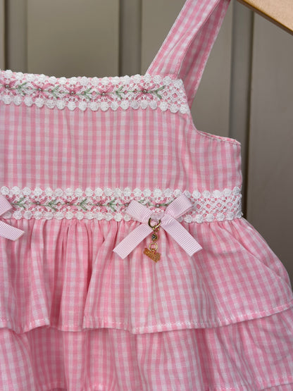 Pimpão Bebê Clássico Babadinhos Bordado Flores Rosa - Roana