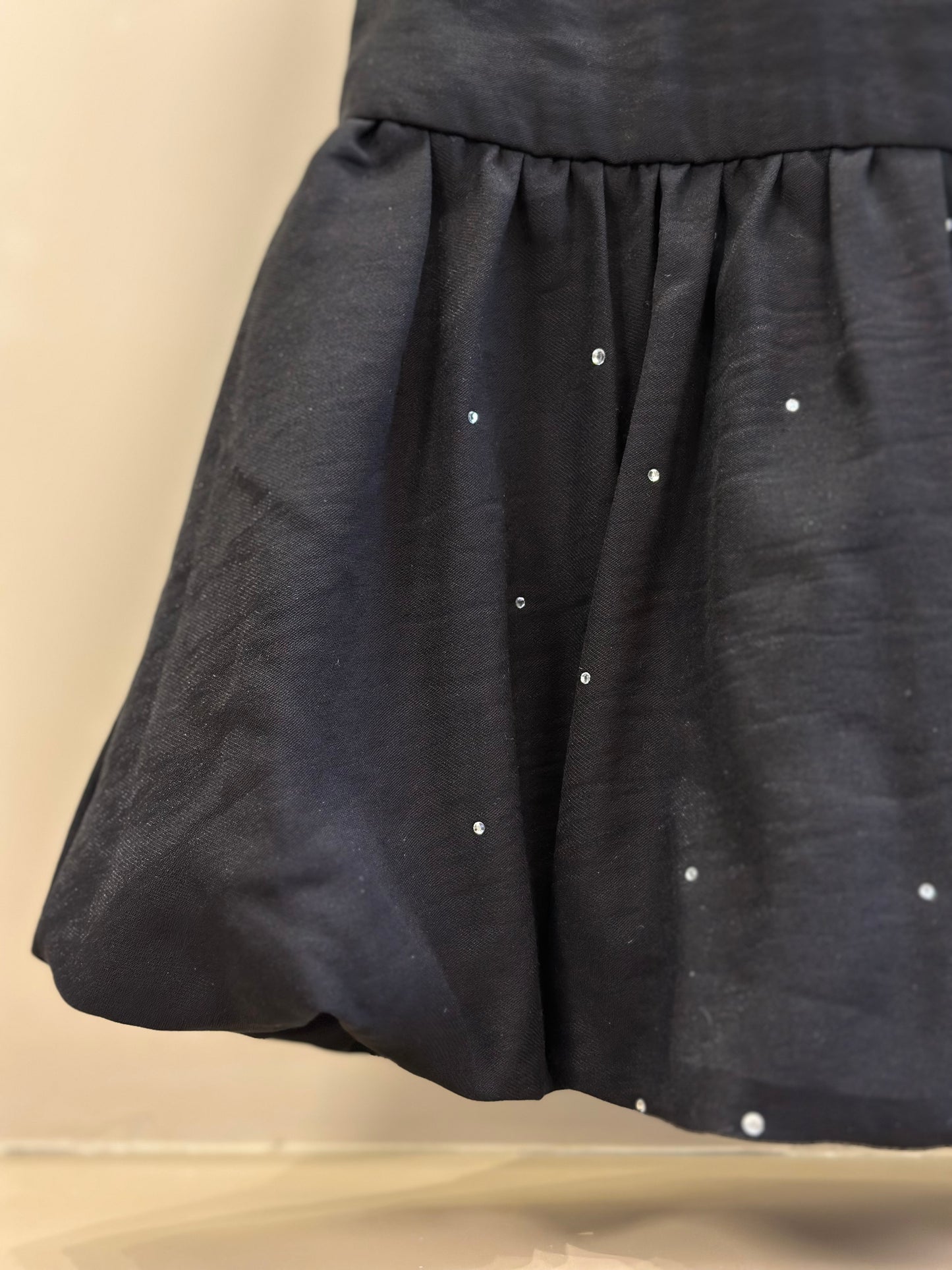 Vestido Teen Sarja Viscose Balonê Strass Preto - Two In