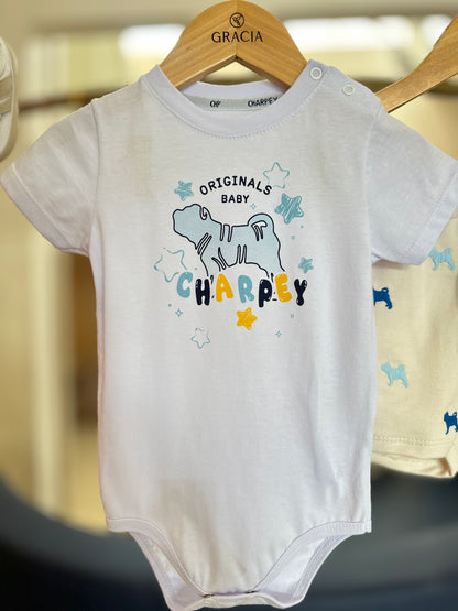 Conjunto Bebê Body Camiseta e Bermuda Moletom Off White - Charpey