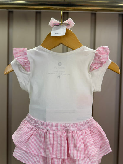 Conjunto Bebê Body Com Estampa Ursinho E Calcinha Fofa Tricoline Rosa - Um Mais Um