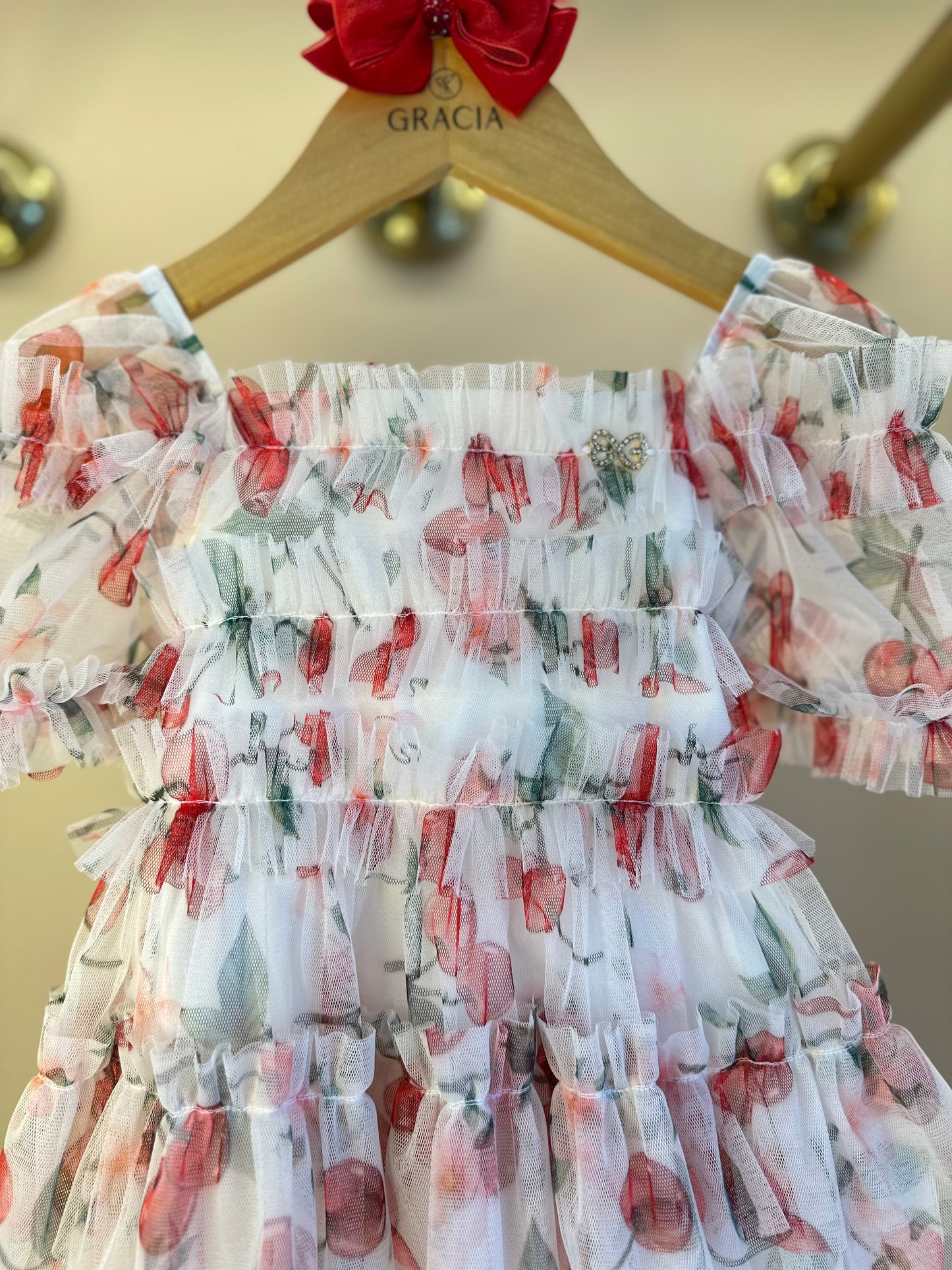 Vestido Infantil Rodado Tule Cerejinha - Luluzinha