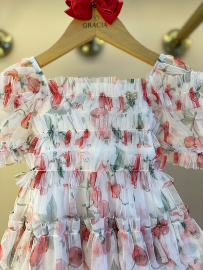 Vestido Infantil Rodado Tule Cerejinha - Luluzinha
