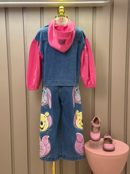 Conjunto Infantil Jaqueta Jeans Moletom Pooh e Calça Jeans Pooh - Animê Petite