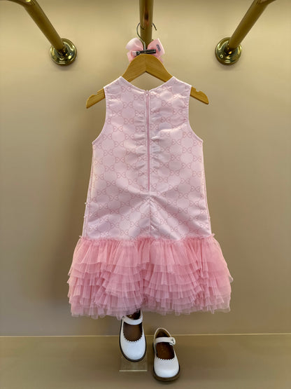 Vestido infantil Acetinado Monograma com Babados - Luluzinha