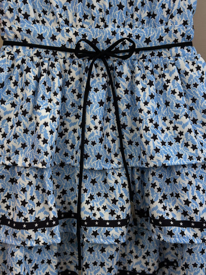 Vestido Teen Crepe Babados Estrelinhas Azul Claro - Two In