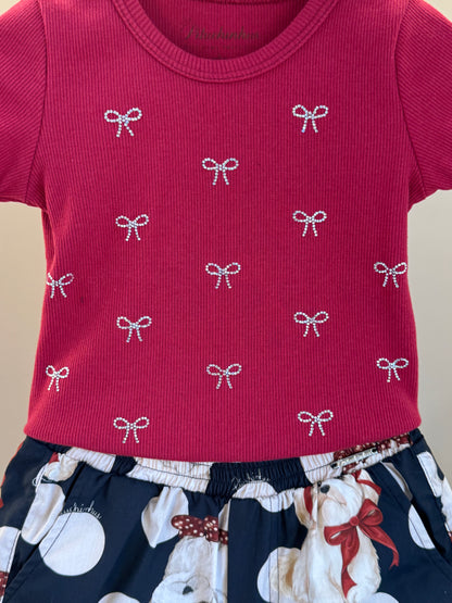 Conjunto Infantil Blusa Lacinhos Cristais Bala de Cereja e Shorts  Algodão Cachorrinhos & Lacinhos Preto - Pituchinhus