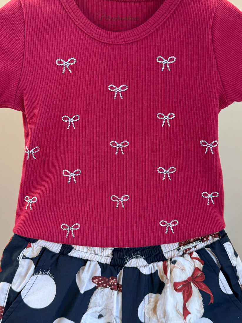 Blusa Infantil Lacinhos Cristais Bala de Cereja - Pituchinhus
