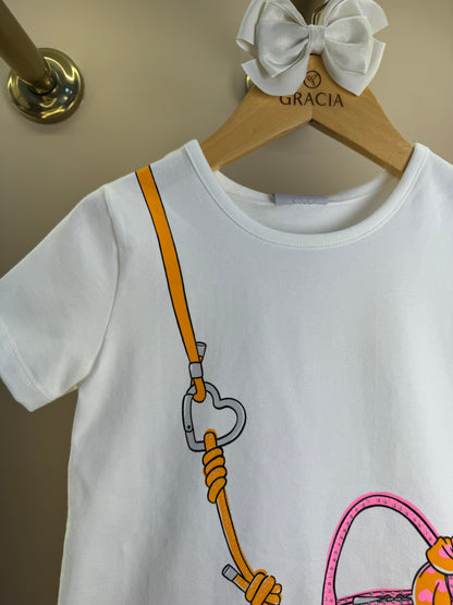 Conjunto Infantil Blusa Bolsa Transversal e Shorts Legging Corações - Momi