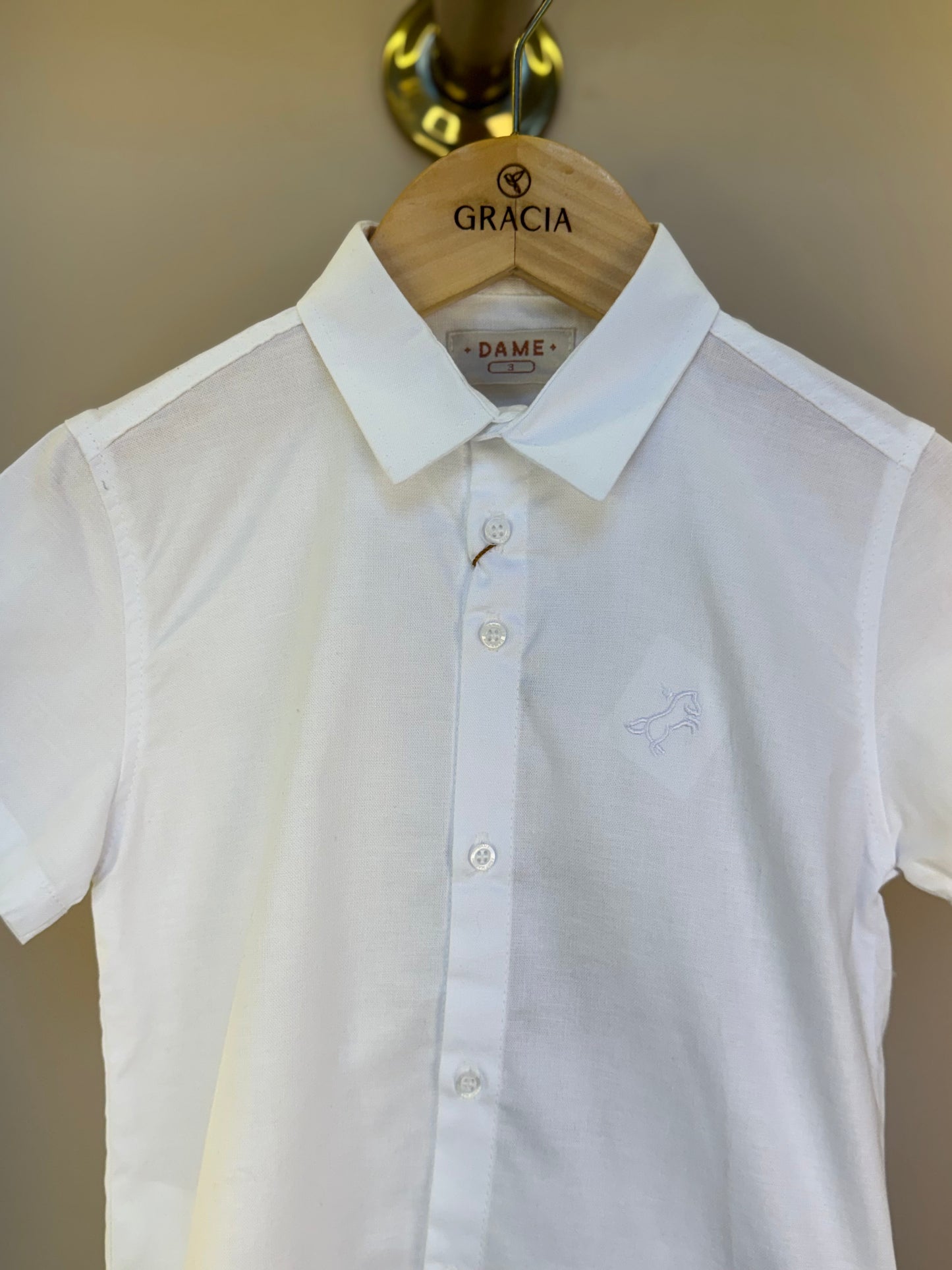 Camisa Infantil MC Oxfordine Branco - Dame