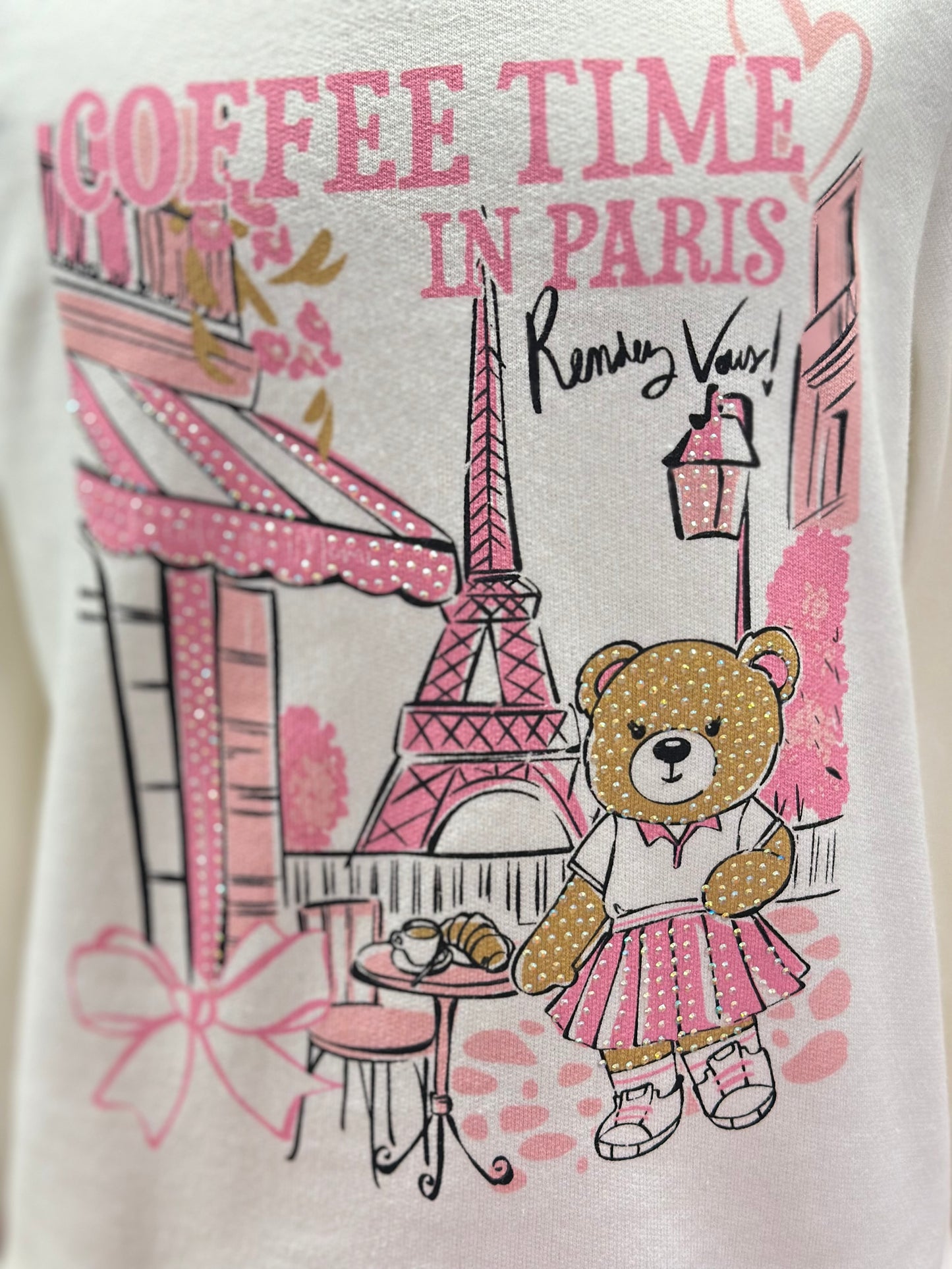 Conjunto Infantil Blusa Ursinha Paris e Legging Malha Tweed Rosa - Momi