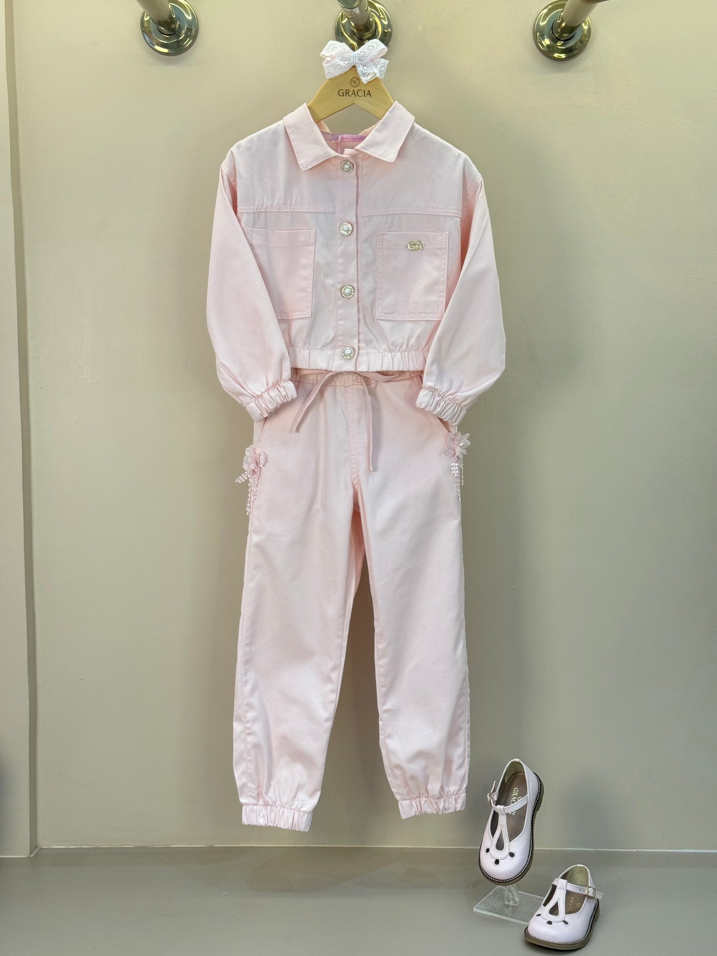 Conjunto Infantil Jaqueta Bomber e Calça Jogger Sarja Rosa - Gabriela Aquarela