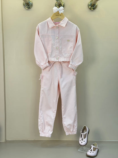 Conjunto Infantil Jaqueta Bomber e Calça Jogger Sarja Rosa - Gabriela Aquarela