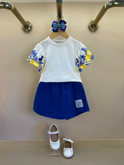 Conjunto Infantil Blusa Mangas Limões e Shorts Azul - Animê