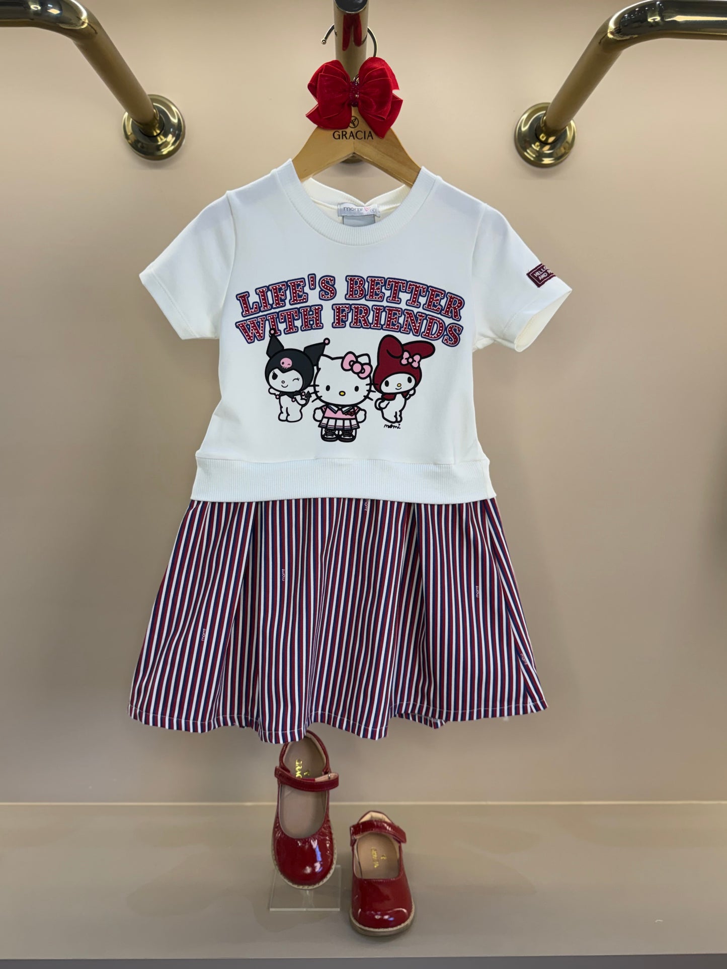 Vestido Infantil MC Hello Kitty Listras Navy Off White - Momi