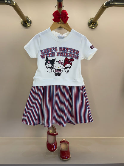 Vestido Infantil MC Hello Kitty Listras Navy Off White - Momi