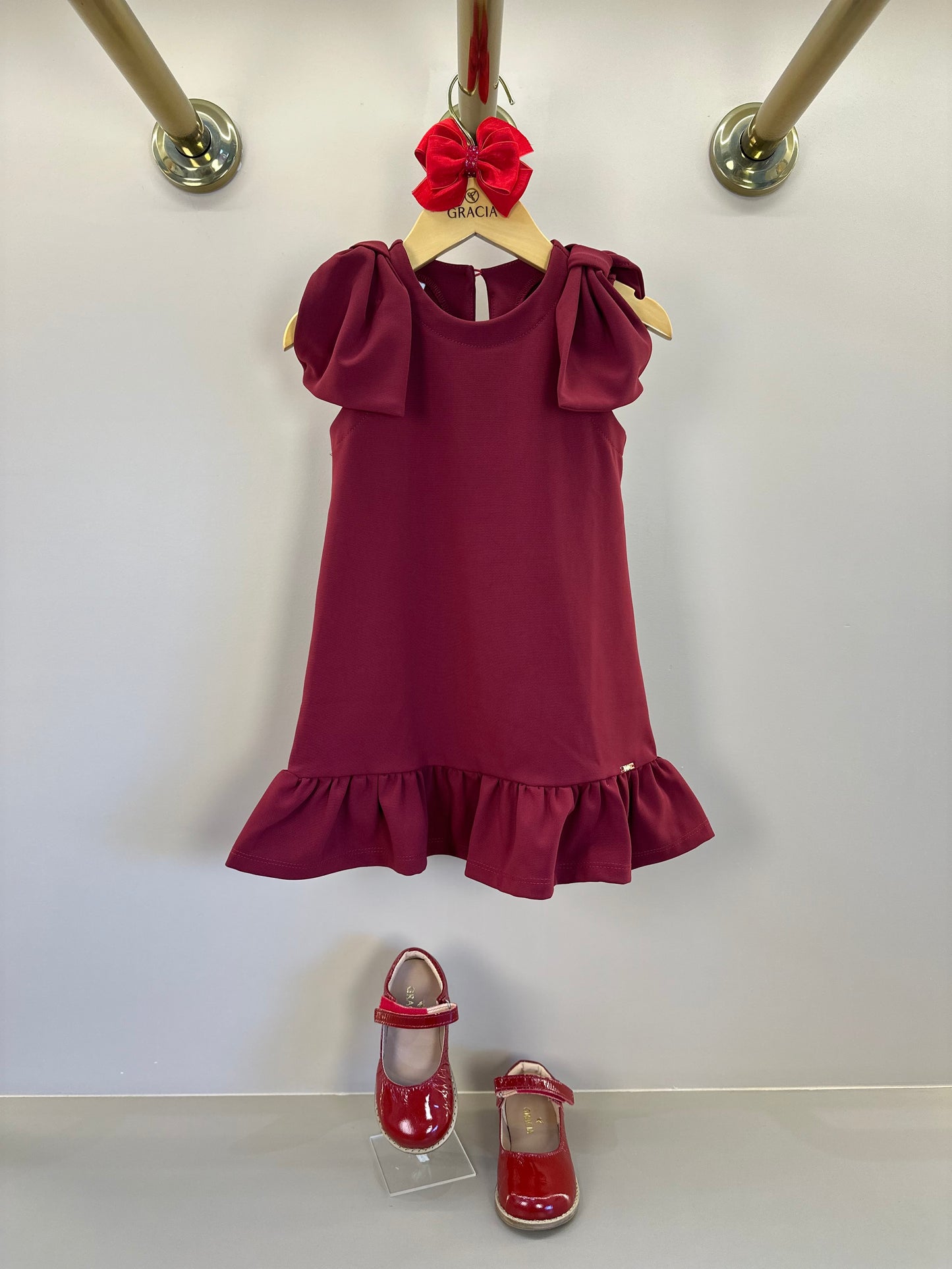 Vestido Infantil Jumper Algodão Manga Laço Vermelho - Beabá
