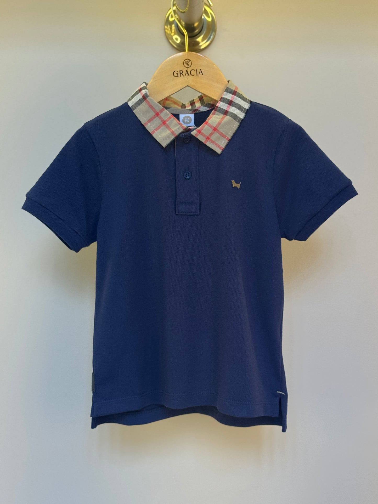 Polo Infantil Piquet Gola Tricoline Xadrez Marinho - Um Mais Um