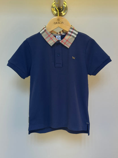 Polo Infantil Piquet Gola Tricoline Xadrez Marinho - Um Mais Um