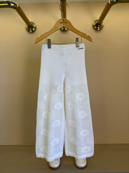 Calça Infantil Tricot Ponto Rendado Flores - Pituchinhus