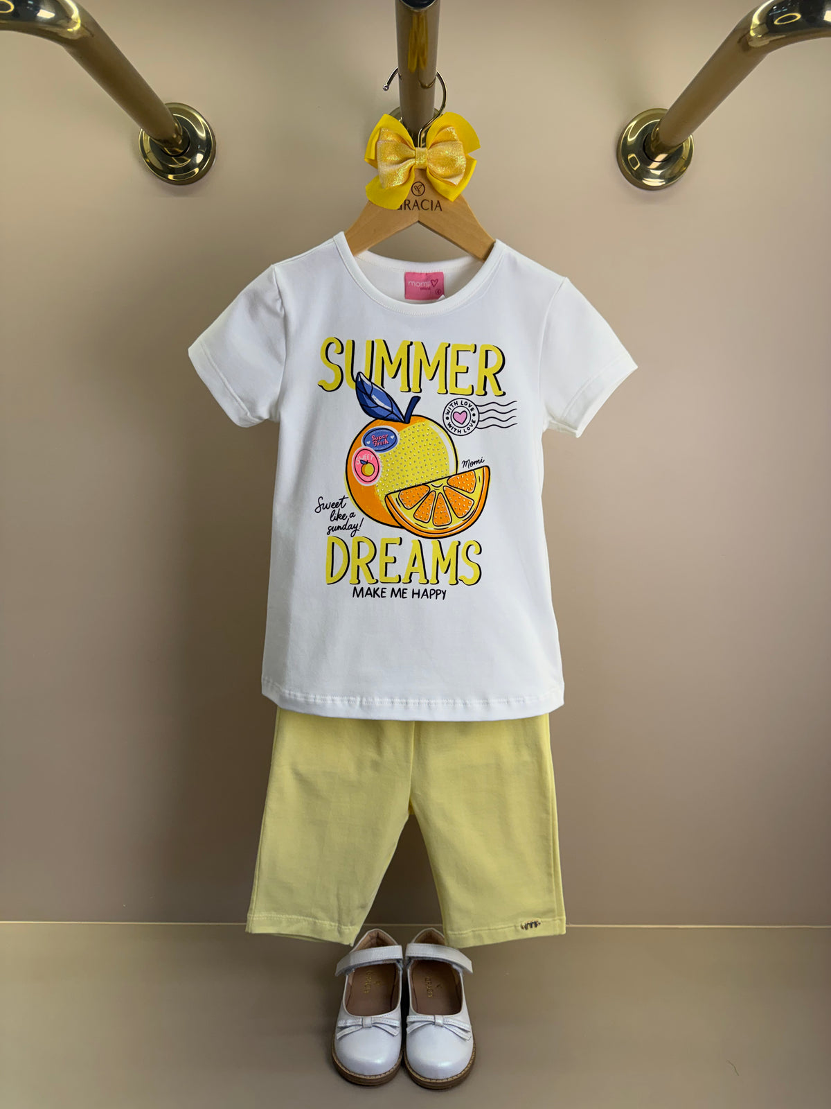 Conjunto Infantil Blusa Summer e Shorts Legging Amarelo - Momi