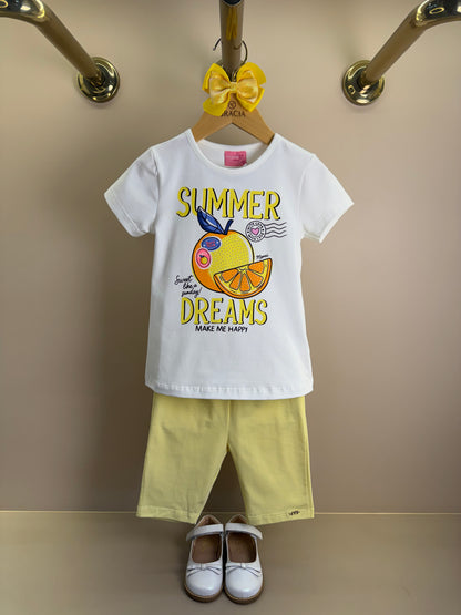 Conjunto Infantil Blusa Summer e Shorts Legging Amarelo - Momi