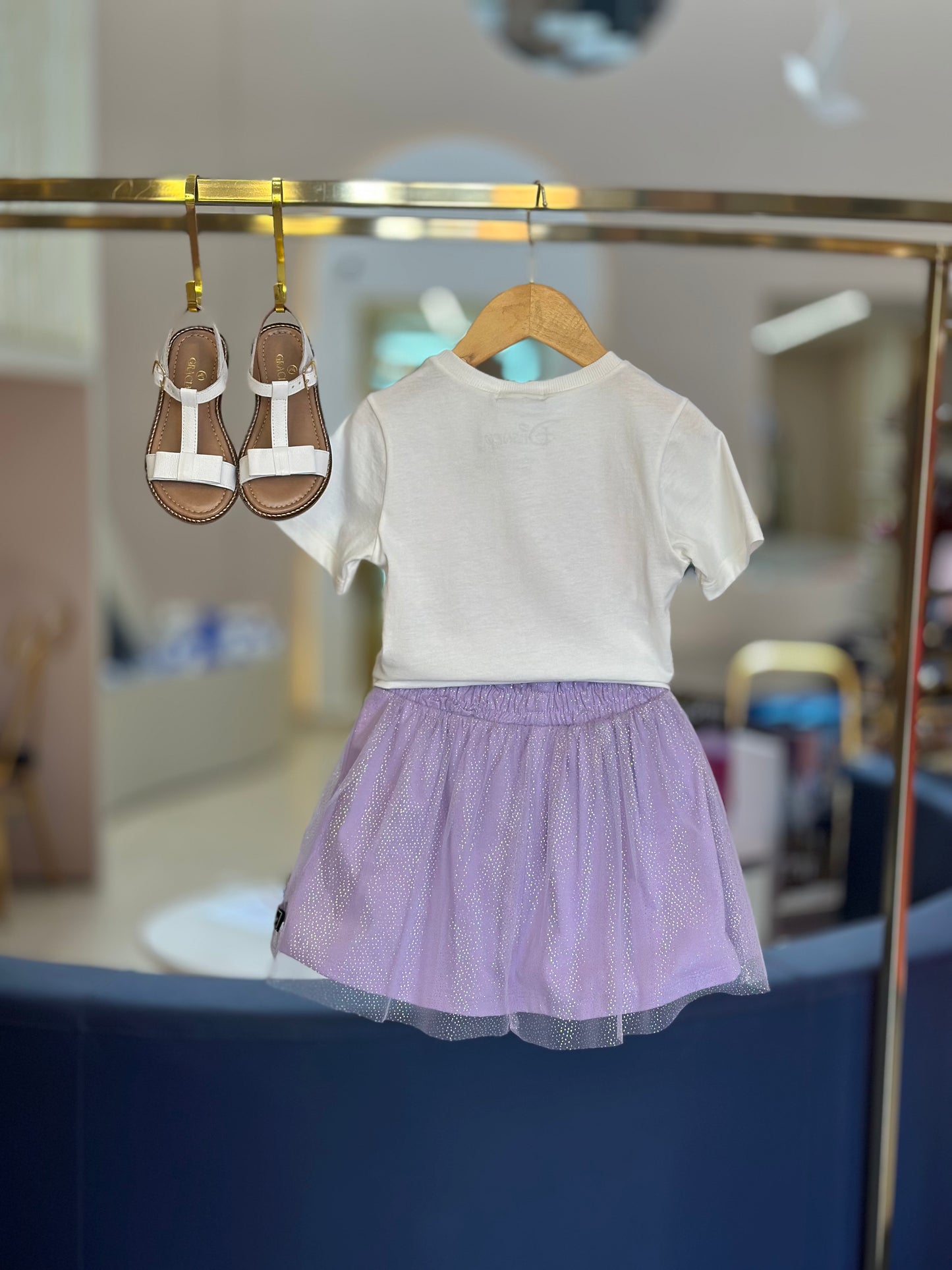 Conjunto Infantil Stitch Blusa e Saia de Tule Lilás - Momi