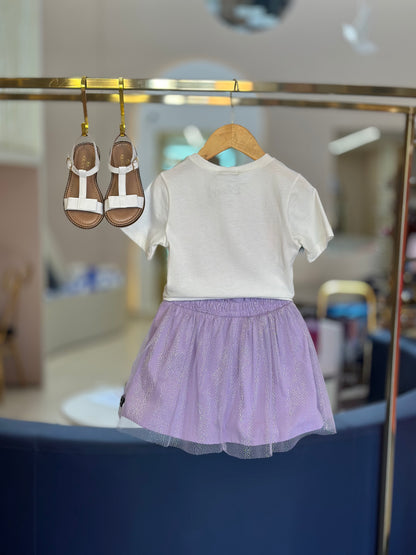 Conjunto Infantil Stitch Blusa e Saia de Tule Lilás - Momi