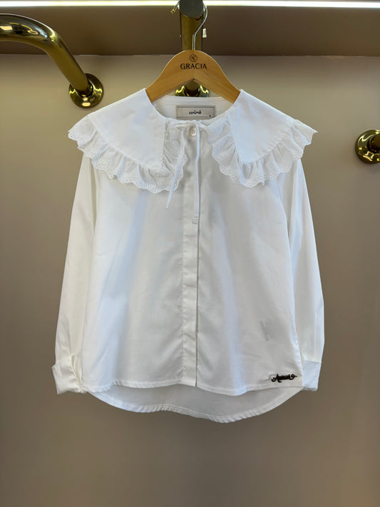 Camisa Infantil Gola Babados Rendas Off White - Animê