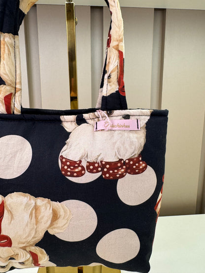 Bolsa Infantil Puffer Cachorrinhos & Lacinhos Preto - Pituchinhus