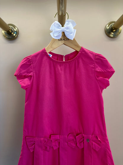 Vestido Infantil no Algodão Com Pregas e Laços Rosa - Beabá