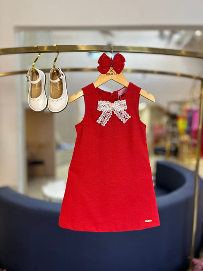 Vestido Infantil Trapézio Linho Vermelho - Luluzinha