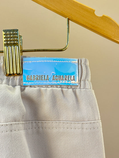 Calça Infantil Wide Leg Cargo Sarja Laços Bege - Gabriela Aquarela