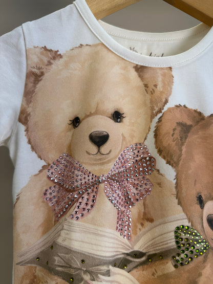 Conjunto Infantil Blusa Cotton Ursinhas Laços de Cristais e Calça Moletom Reta Ursinhas Com Laços Cristais - Pituchinhus