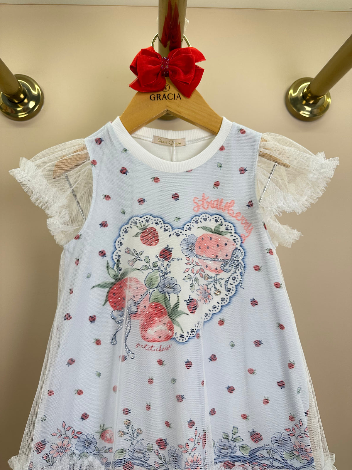 Vestido Infantil Malha Cotton Com Tule Strawberry - Petit Cherie