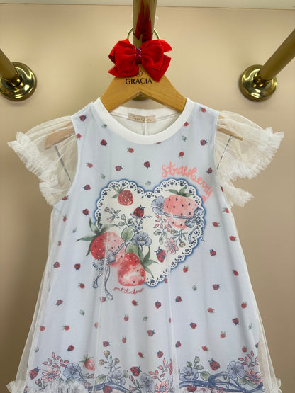 Vestido Infantil Malha Cotton Com Tule Strawberry - Petit Cherie