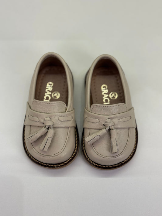 Mocassim Infantil Couro Tassel João Off White - Gracia