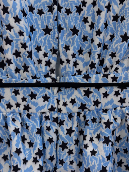 Vestido Teen Crepe Babados Estrelinhas Azul Claro - Two In