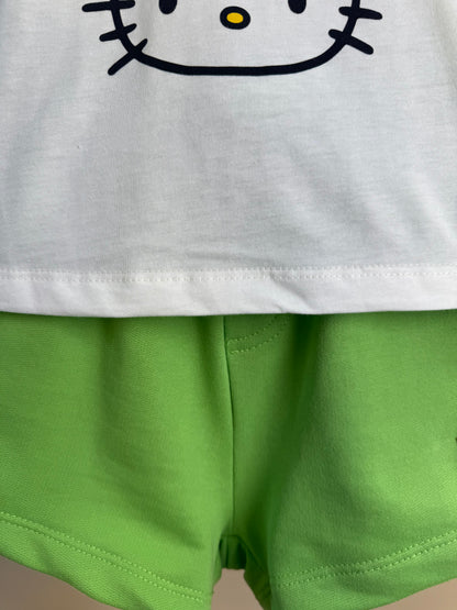 Conjunto Infantil Blusa Hello Kitty e Shorts Verde - Momi