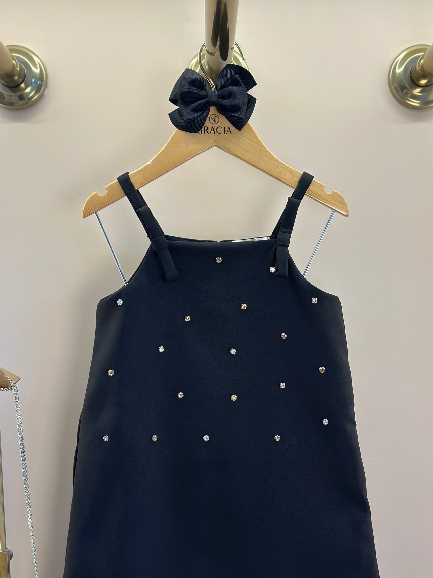 Vestido Infantil Alfaiataria Preto Lacinhos e Strass - Petit Cherie
