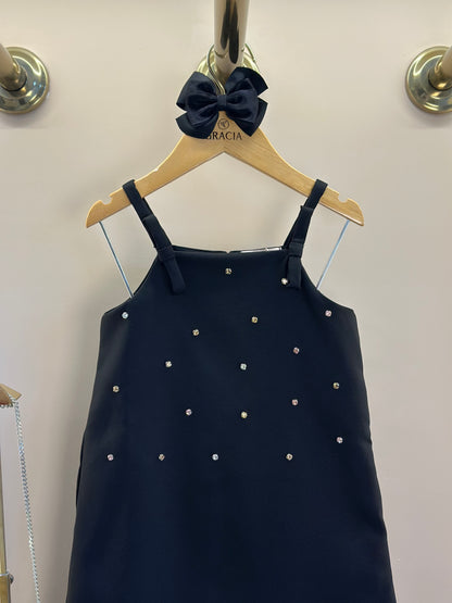 Vestido Infantil Alfaiataria Preto Lacinhos e Strass - Petit Cherie