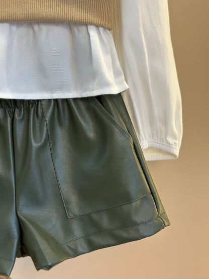 Conjunto Camisa Sobreposição e Shorts  Couro Tech Verde - Infantil
