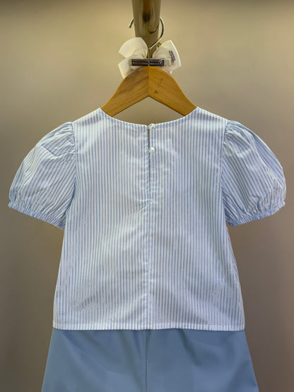 Conjunto Infantil Saia Like Leather Com Lacinhos E Blusa Listrada Azul - Gabriela Aquarela