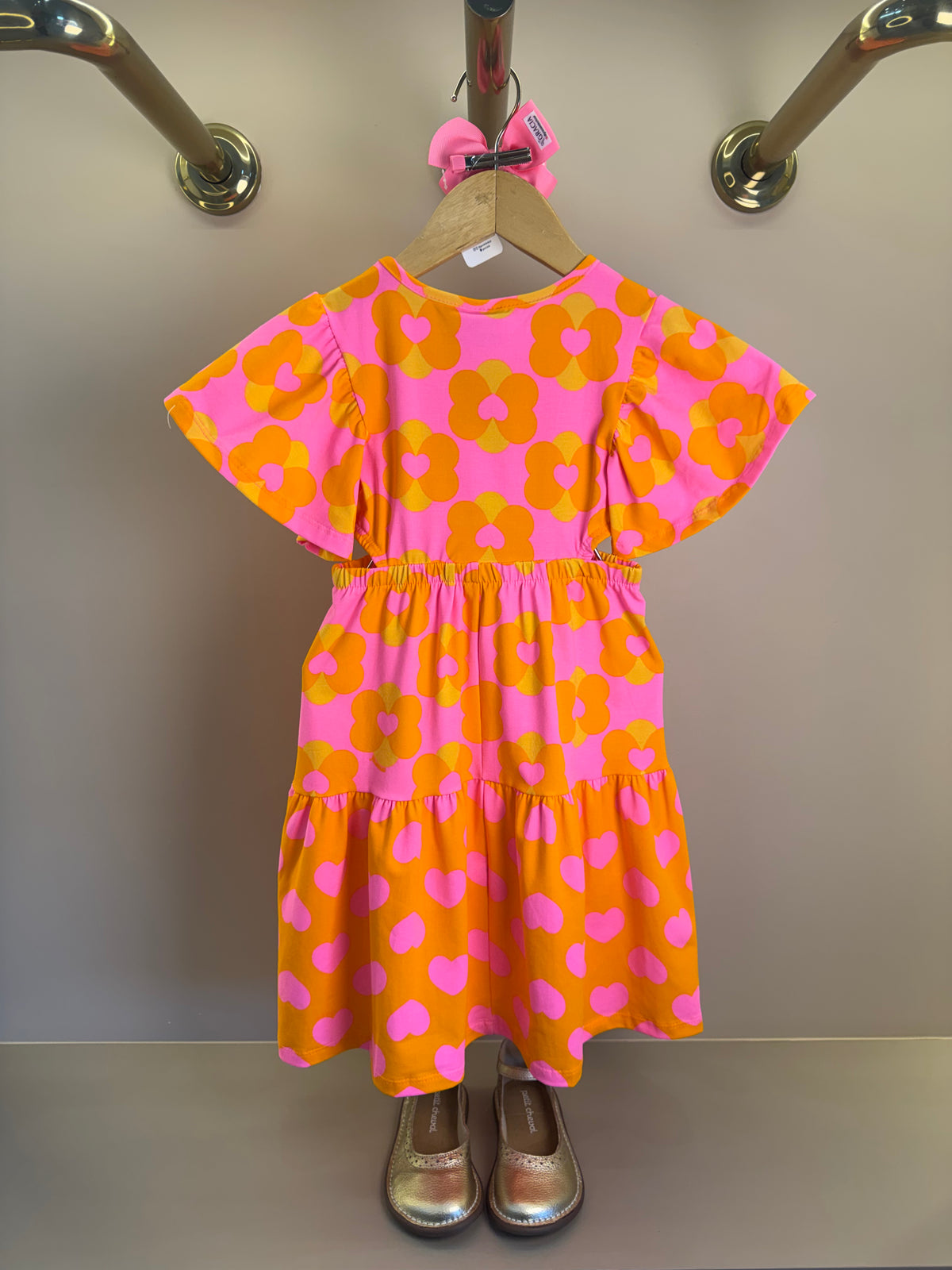 Vestido Infantil Laranja Floral com Saia em Camadas - Momi