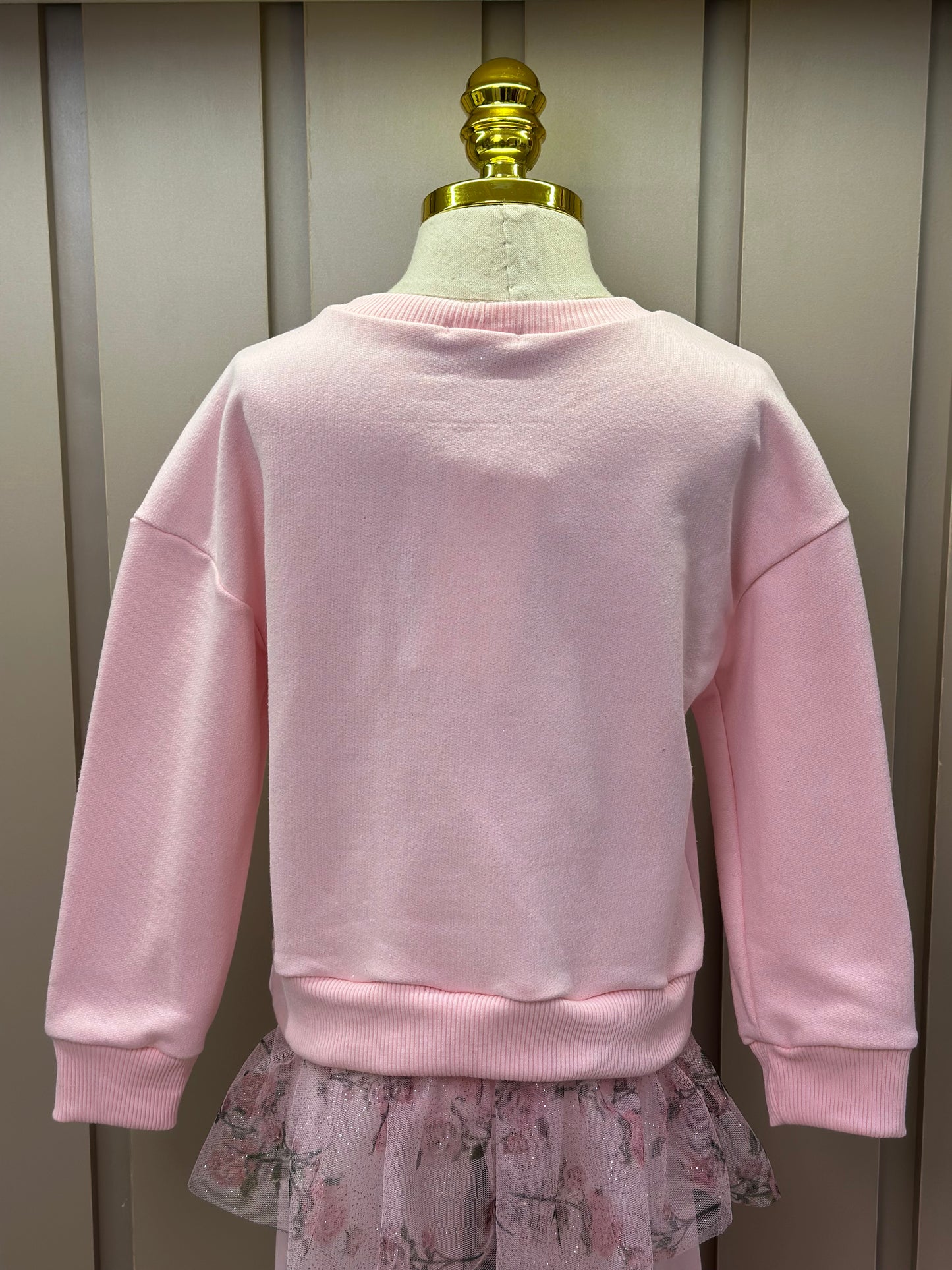Conjunto Infantil Blusa Moletom Babado Tule Floral Glitter e Calça Legging Cotton Rosa - Luluzinha