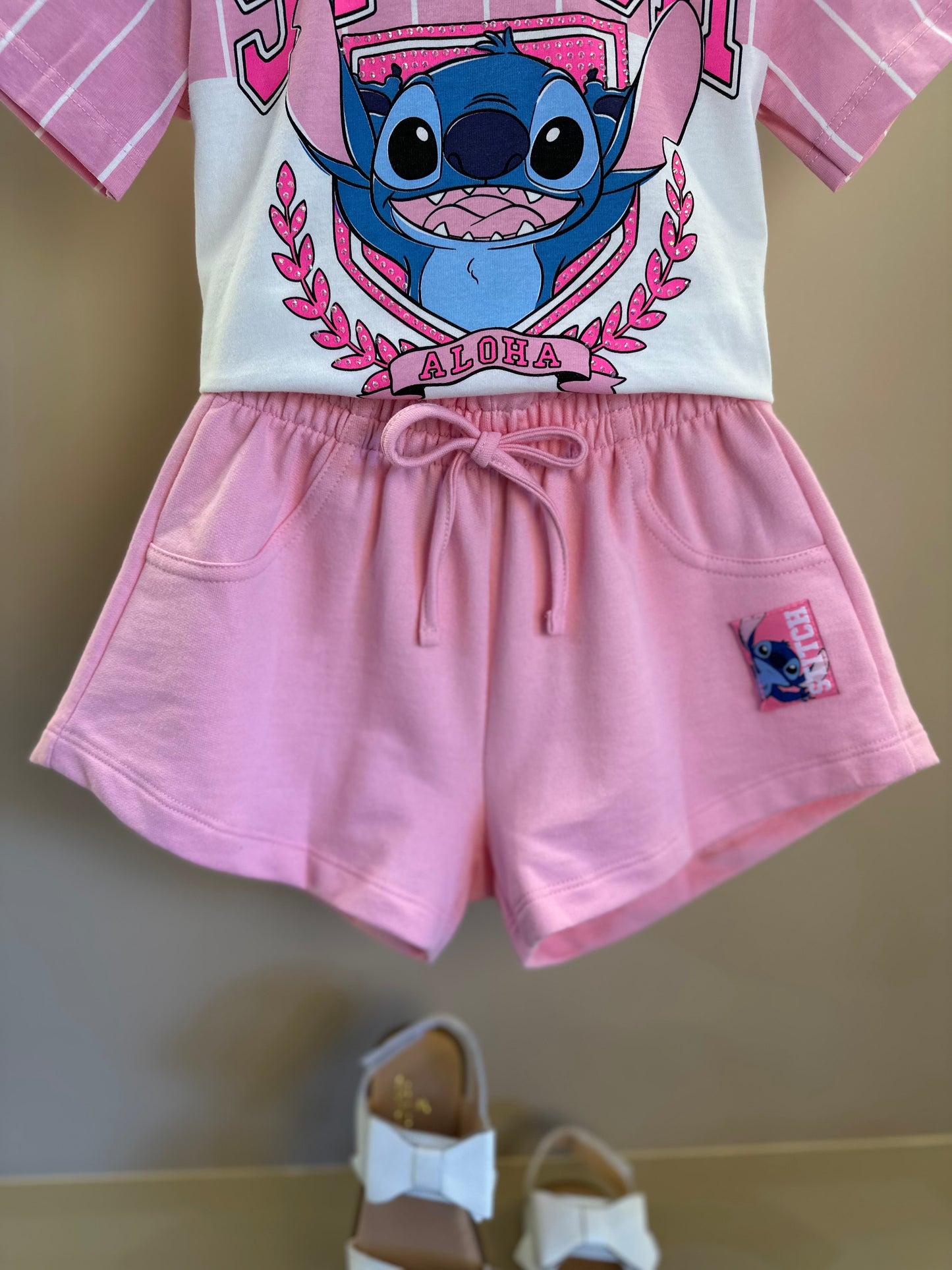 Conjunto Infantil Blusa Stitch  e Shorts  Rosa Blossom - Momi